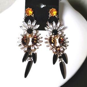 Vintage BETSEY JOHNSON Hollywood Glam Collection Tigers Eyes Chandelier Earrings